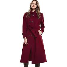 Women's Pea Coat Winter Wool Blend Trench Coat Stand Collar Casual Overcoat Double Breasted Woolen Peacoat Jacket  Size S