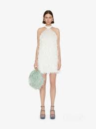 BINTING Long Fringed Chiffon Fabric Silk Three-Dimensional Feather Shape Suspender Skirt Suit Graceful Lightweight Soft Graceful Drape Superb Flow Clothing Dress ClothSize M