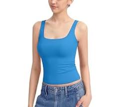 PUMIEY Women's Square Neck Tank Top Sleeveless Double Lined Basic Tops Sharp Collection size S