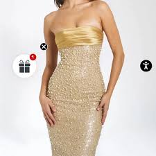 miss ircle Lainey Gold Satin Sequin Pearls Beaded Maxi DressSize XS