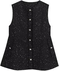 Clown Women's Glitter Tweed Peplum Gilet Sequins Flared Fringe Size S