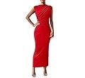 LAGSHIAN Women's Elegant One Shoulder Sleeveless Bodycon Ruched Party Cocktail Formal Midi Dress  Size S