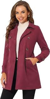 Women's Pea Coat Winter Wool Blend Trench Coat Stand Collar Casual Overcoat Double Breasted Woolen Peacoat Jacket  Size S