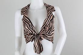 WDIRARA Women's Zebra Print Cowl Neck Flounce Long Sleeve Tie Backless Crop Top Size S