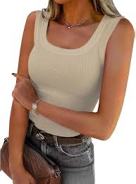 zara Summer Womens Tank Tops 2024 Square Neck Fitted Sleeveless Shirts for Women Ribbed Basic Top Size S