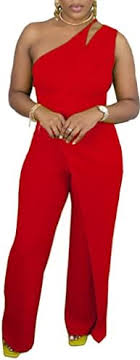 Wide Leg Jumpsuit Women Sexy One Shoulder Cut Out One Piece Pant Outfit Romper Overall Size S