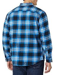Mens & Boys Flannel Shirts Long Sleeve Cotton Regular Casual Plaid Button Down Shirt with Pockets  Size L