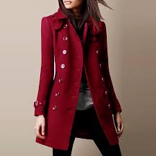 Women's Pea Coat Winter Wool Blend Trench Coat Stand Collar Casual Overcoat Double Breasted Woolen Peacoat Jacket  Size S