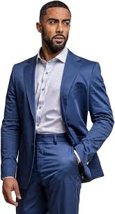 Summer Spring Electric Blue Cotton Men’s Suit Wedding Slim Fit Jacket and Pants Sold Separately Set  size L