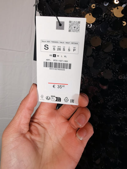 Zara Dresses | Zara Shoulder Pads Sequin Dress Zw Collection | Color: Black | Size S