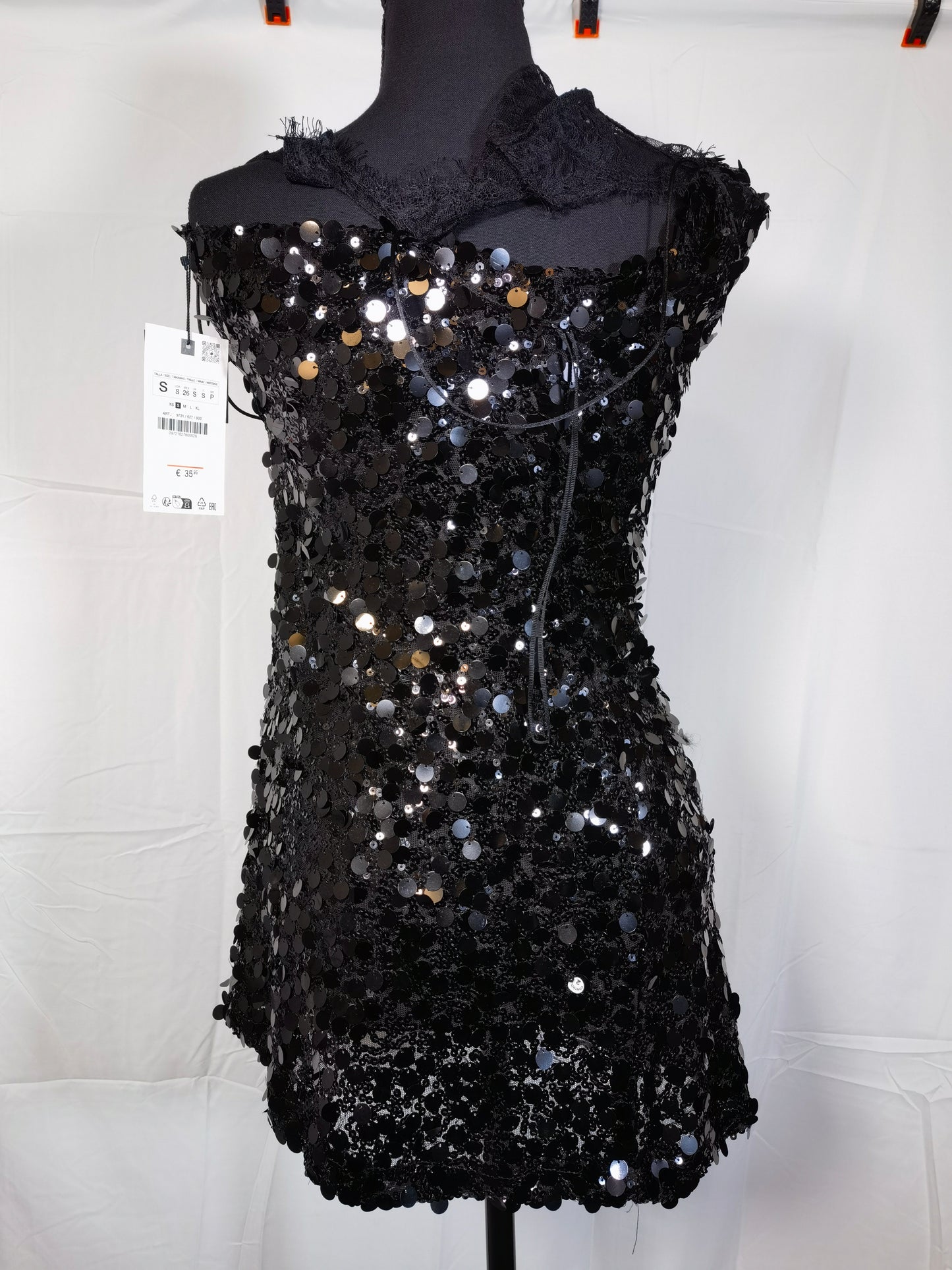 Zara Dresses | Zara Shoulder Pads Sequin Dress Zw Collection | Color: Black | Size S