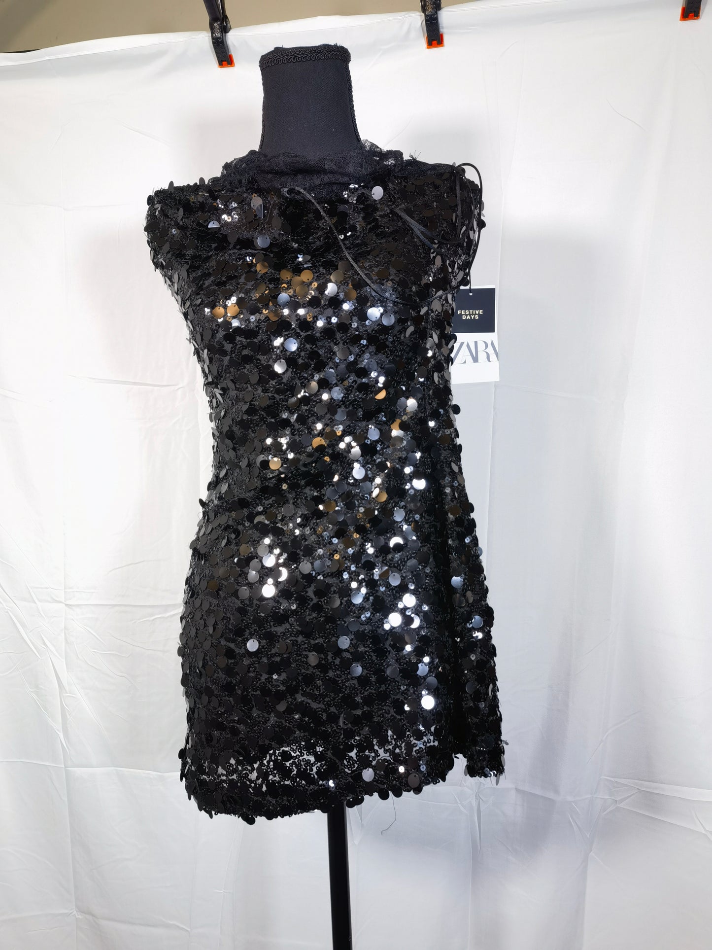 Zara Dresses | Zara Shoulder Pads Sequin Dress Zw Collection | Color: Black | Size S