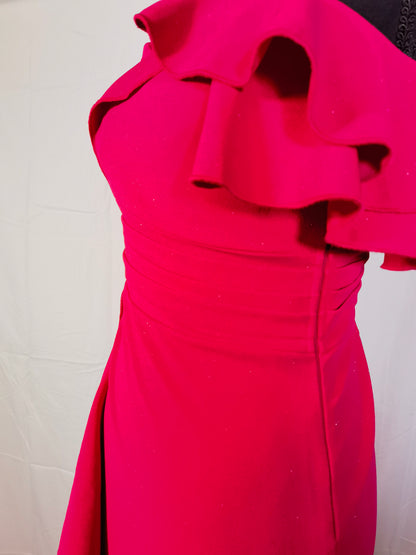 Womens One Shoulder Strap Ruched Ruffle Split Formal Evening Maxi Dress Cocktail Party Prom Dresses Ladies Ball Gown  Size S