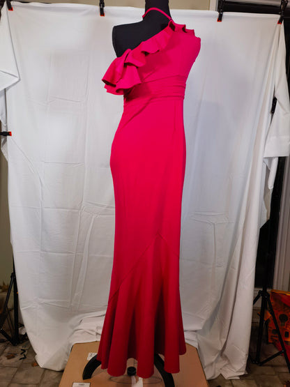 Womens One Shoulder Strap Ruched Ruffle Split Formal Evening Maxi Dress Cocktail Party Prom Dresses Ladies Ball Gown  Size S