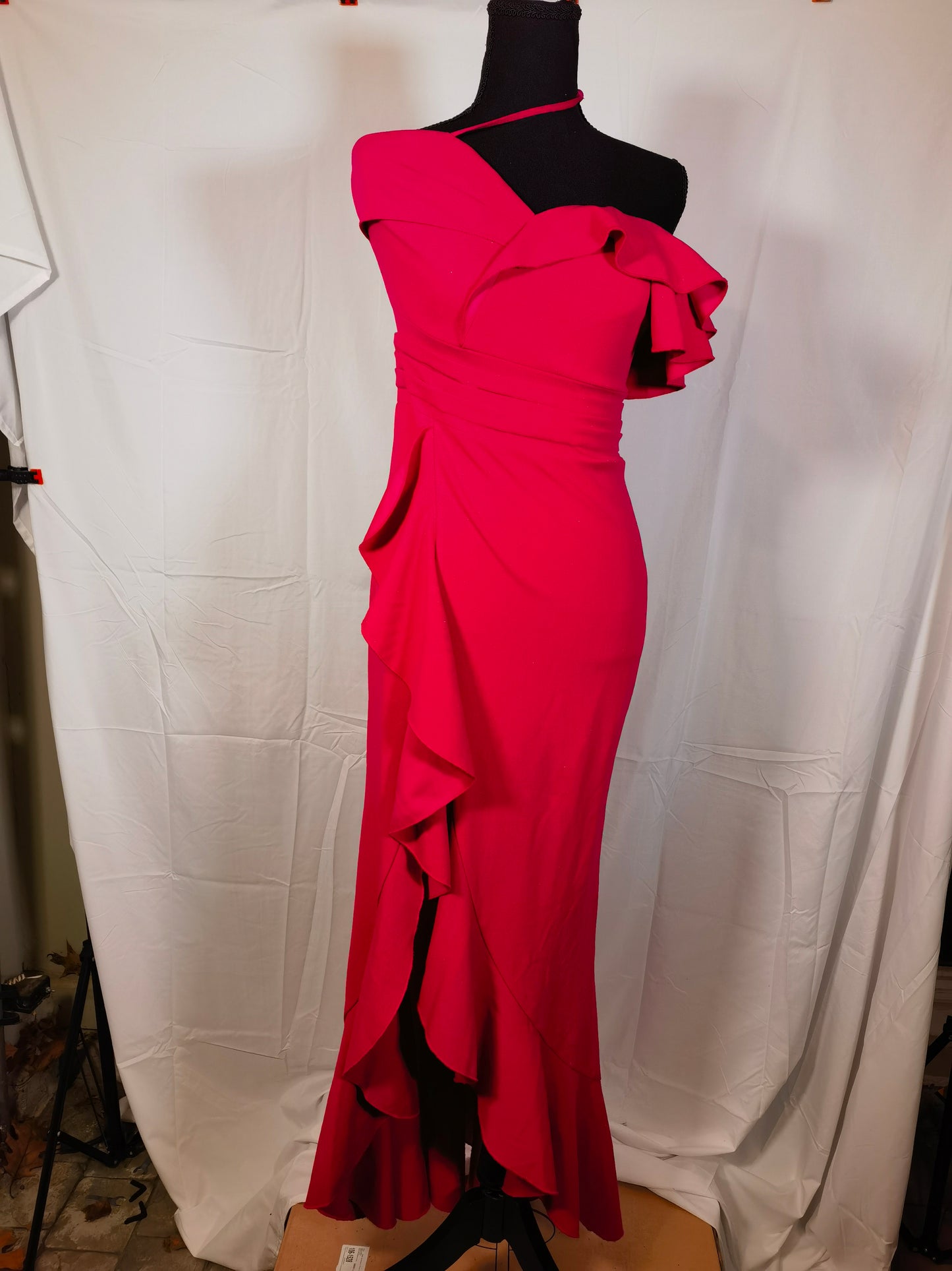 Womens One Shoulder Strap Ruched Ruffle Split Formal Evening Maxi Dress Cocktail Party Prom Dresses Ladies Ball Gown  Size S