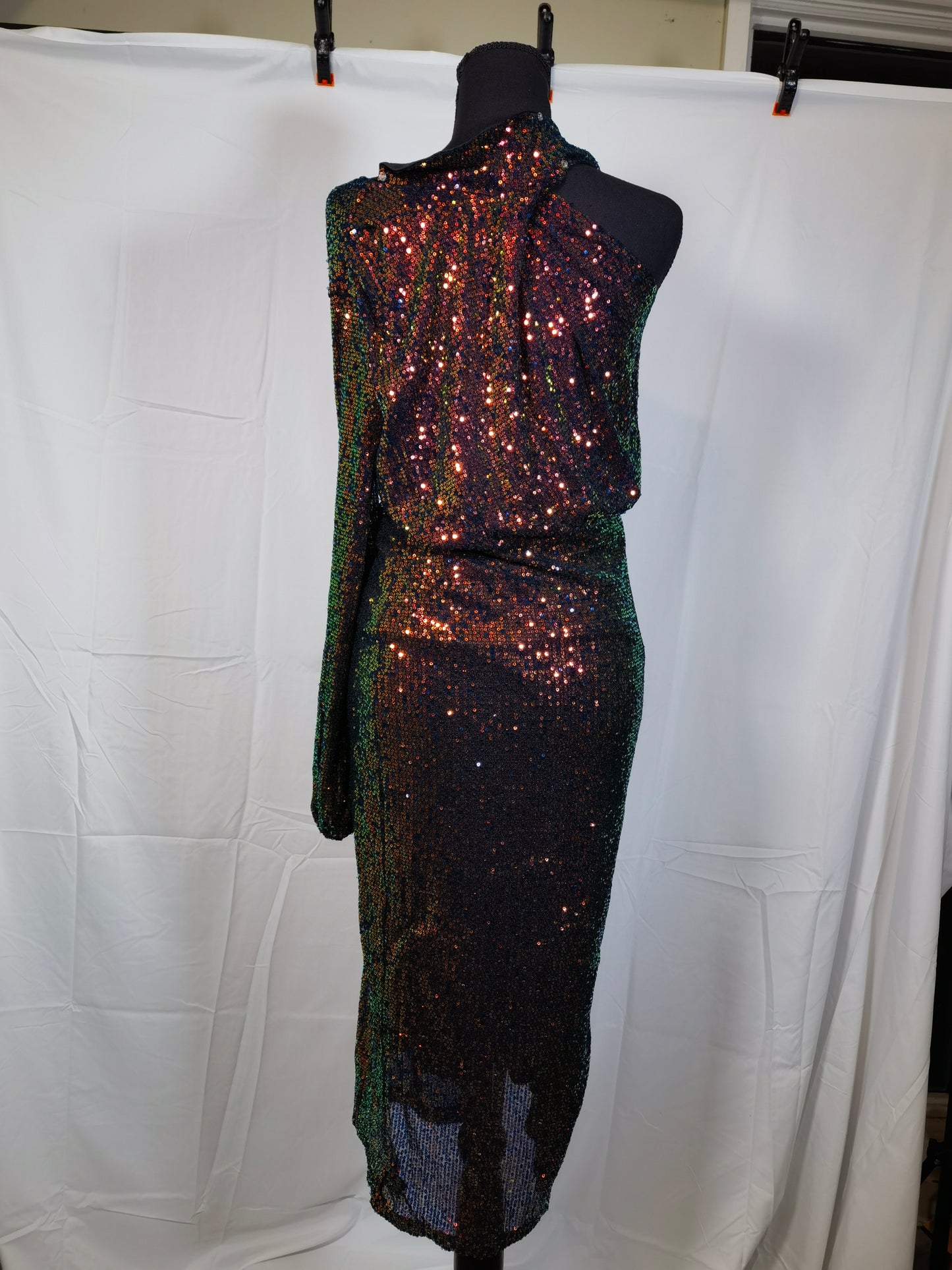 Women's 2023 Sexy One Shoulder Long Sleeve Sequin Cocktail Dress Split Bodycon Sparkly Glitter Club Party Midi Dresses Size No