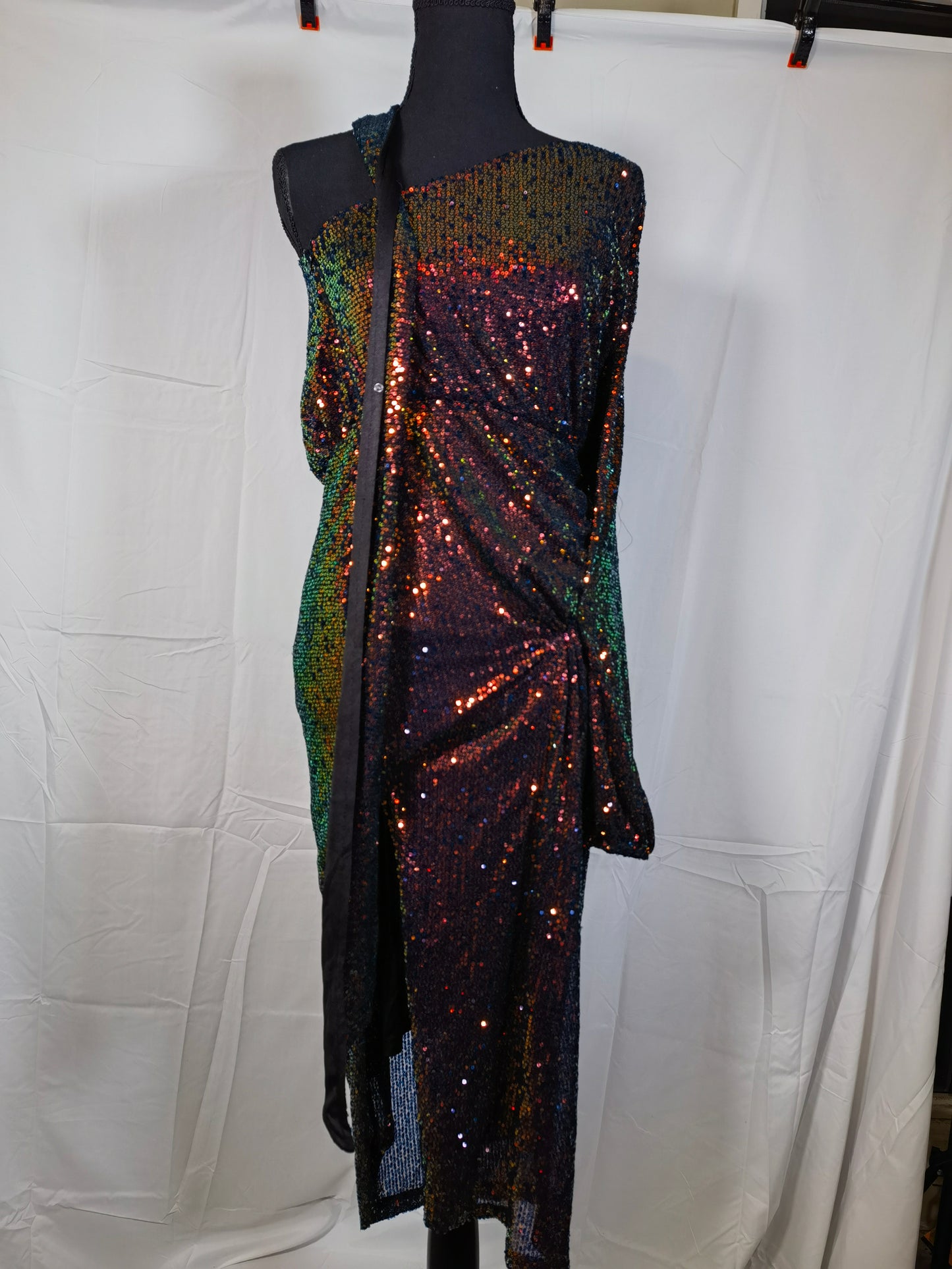 Women's 2023 Sexy One Shoulder Long Sleeve Sequin Cocktail Dress Split Bodycon Sparkly Glitter Club Party Midi Dresses Size No