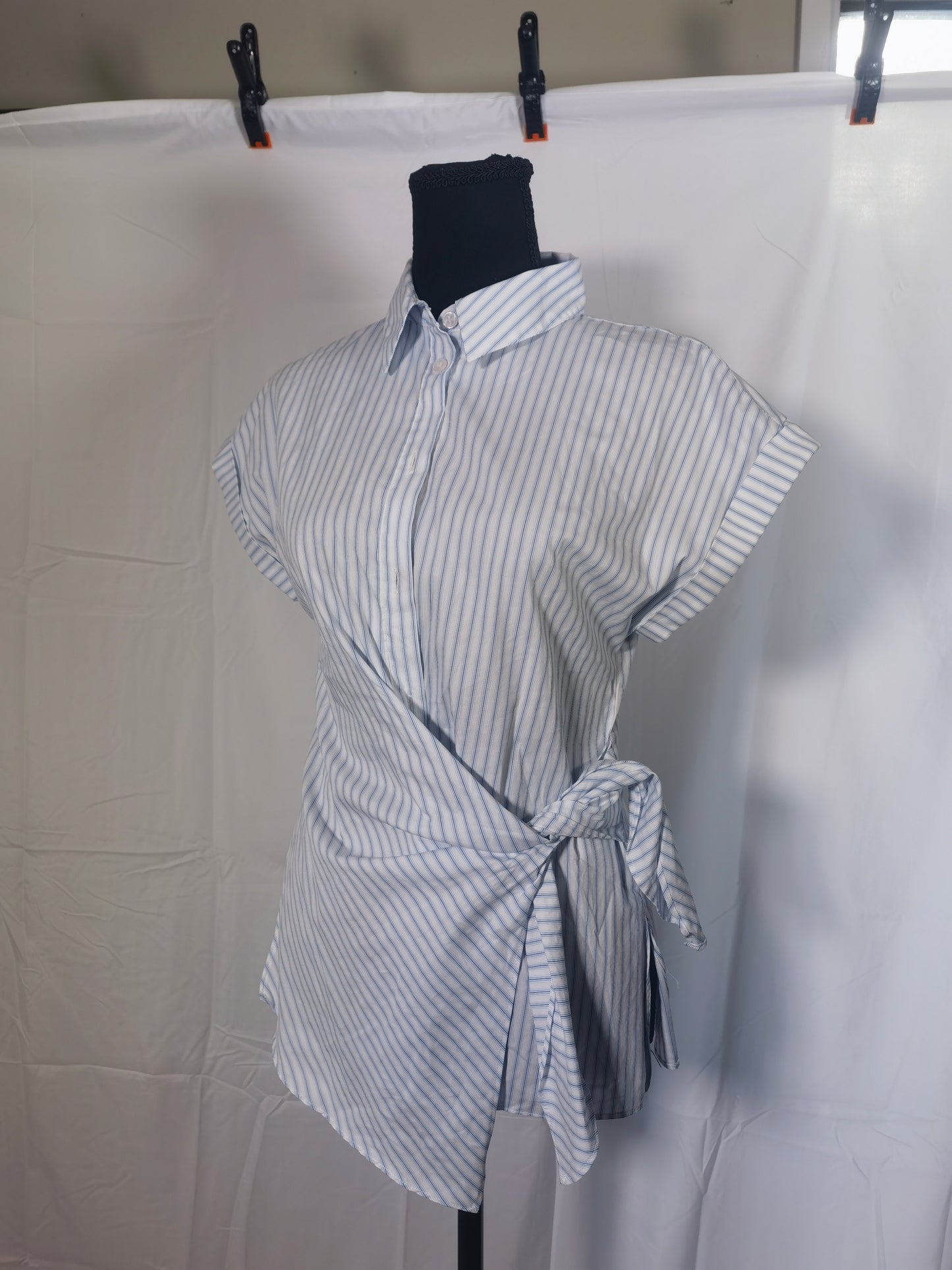 Women Lapel Single-Breasted Asymmetrical Lace Up Decorate Casual Shirt Female Short Sleeve Versatile Blouse Top Size No