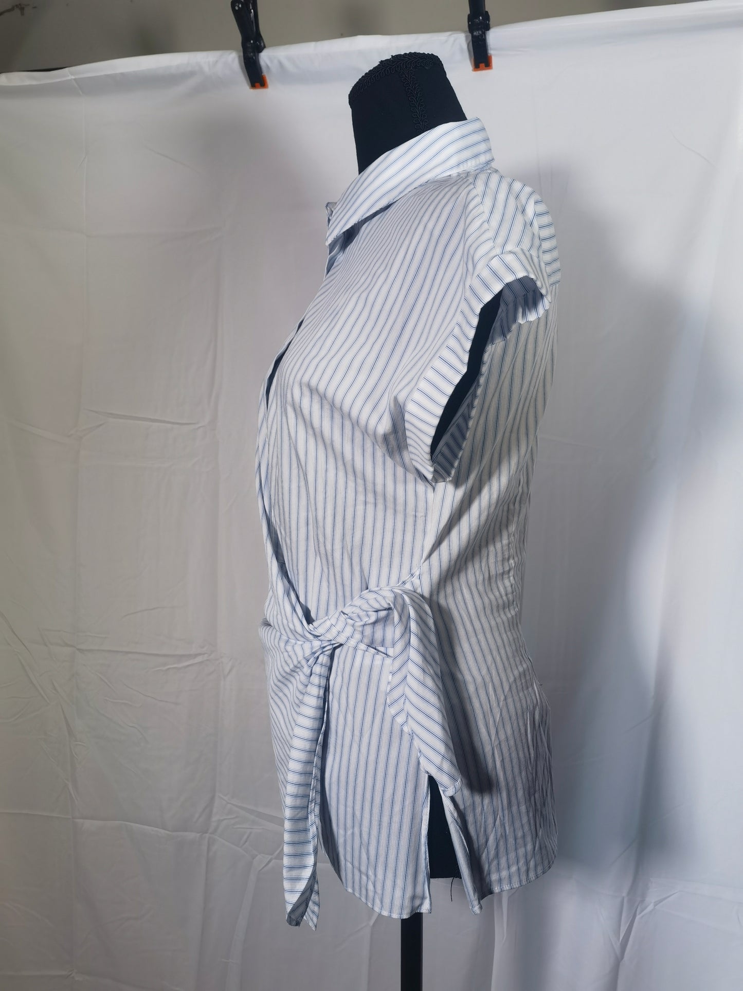 Women Lapel Single-Breasted Asymmetrical Lace Up Decorate Casual Shirt Female Short Sleeve Versatile Blouse Top Size No