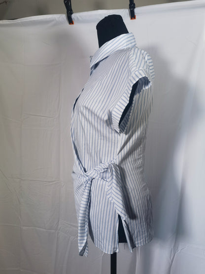 Women Lapel Single-Breasted Asymmetrical Lace Up Decorate Casual Shirt Female Short Sleeve Versatile Blouse Top Size No