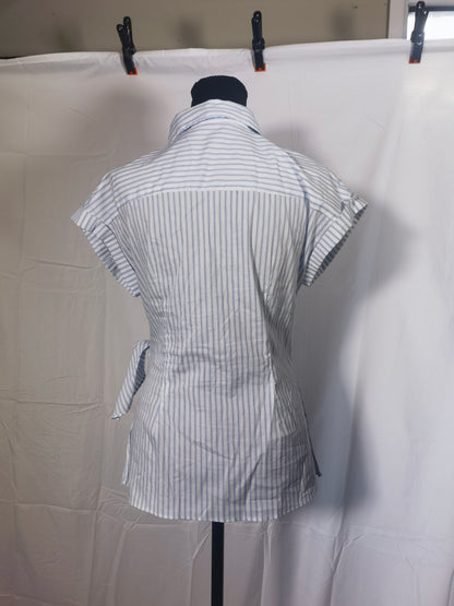 Women Lapel Single-Breasted Asymmetrical Lace Up Decorate Casual Shirt Female Short Sleeve Versatile Blouse Top Size No