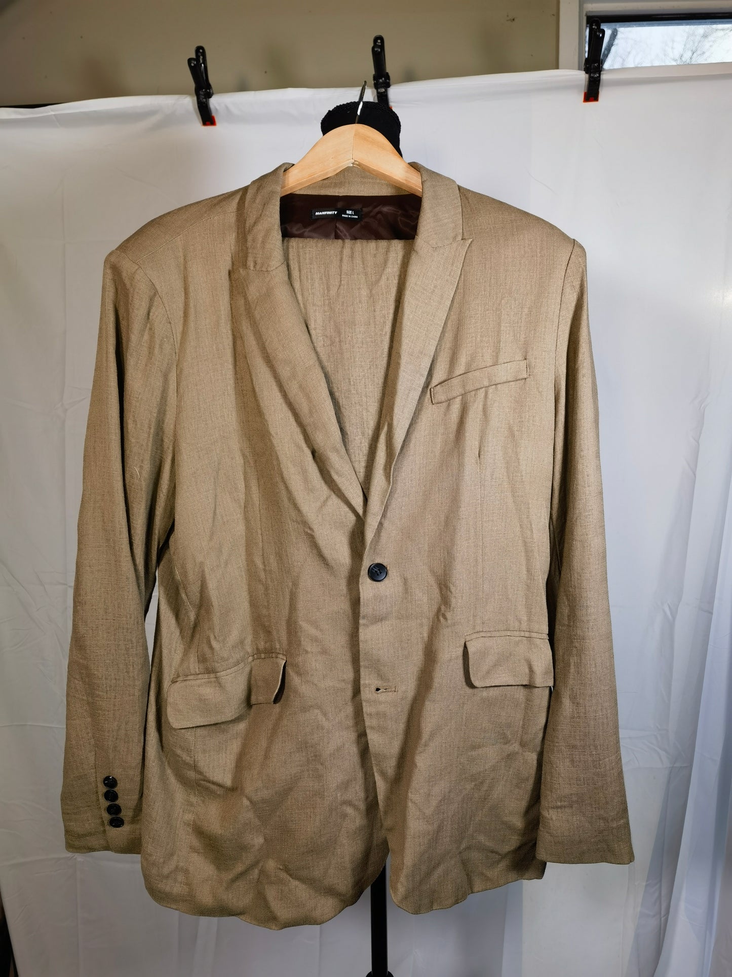 Men's 100% Linen Blazer Jacket Sport Coat Beige Size 42L 2 Button size l