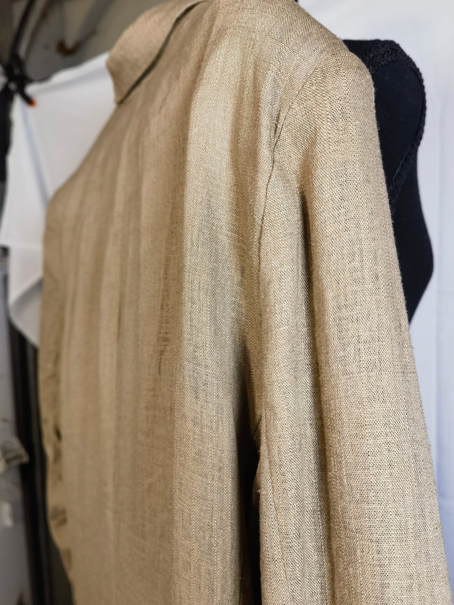 Men's 100% Linen Blazer Jacket Sport Coat Beige Size 42L 2 Button size l