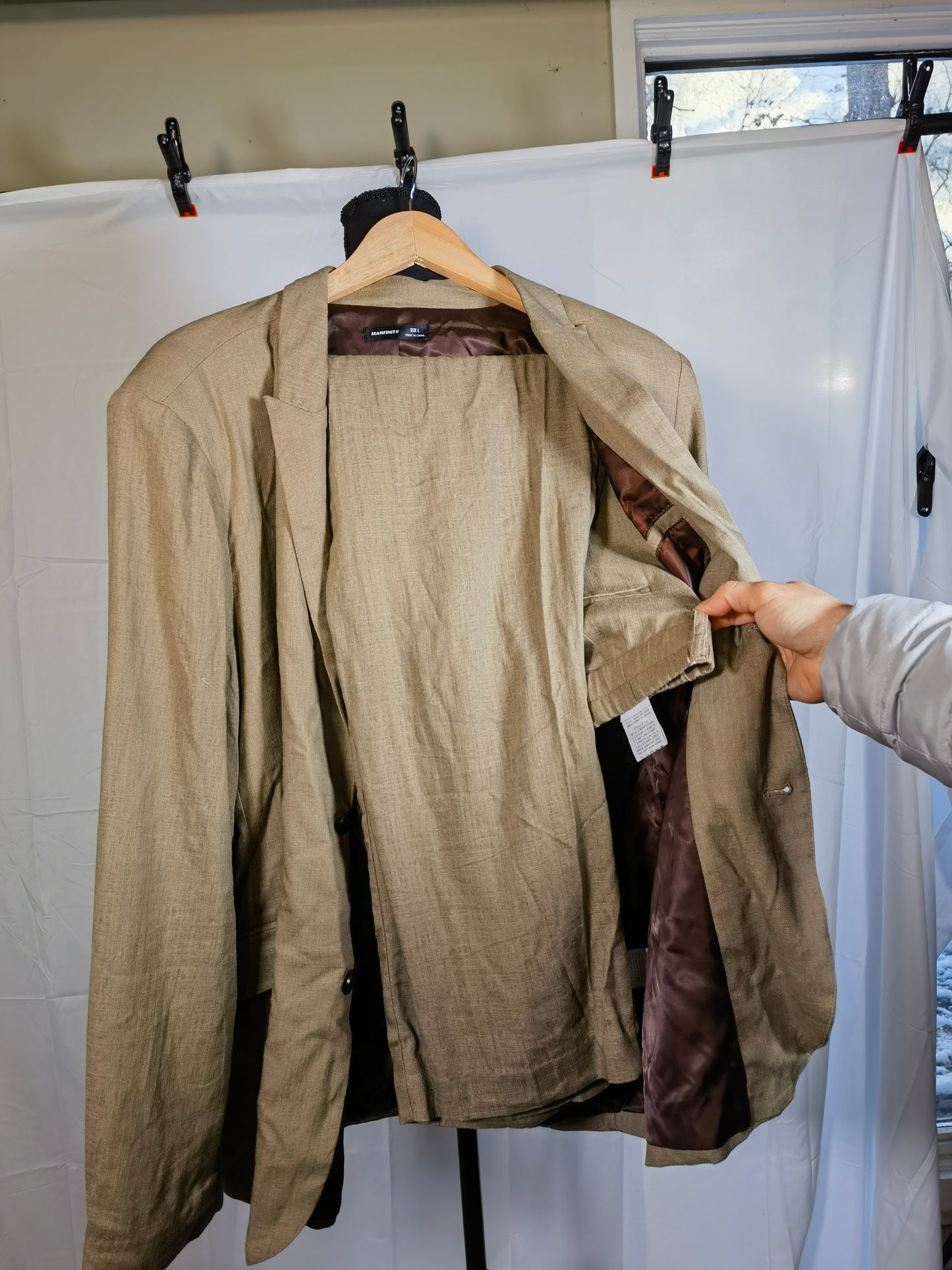 Men's 100% Linen Blazer Jacket Sport Coat Beige Size 42L 2 Button size l
