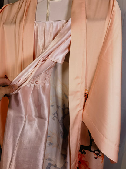 BABEYOND  Kimono Robe Cover up Long Floral Satin Sleepwear Silky Bathrobe Bachelorette Robe  Size S