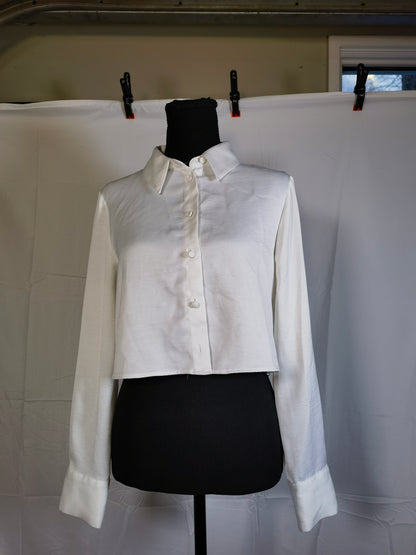 ZARA SATIN EFFECT CROPPED SHIRT Top Size S
