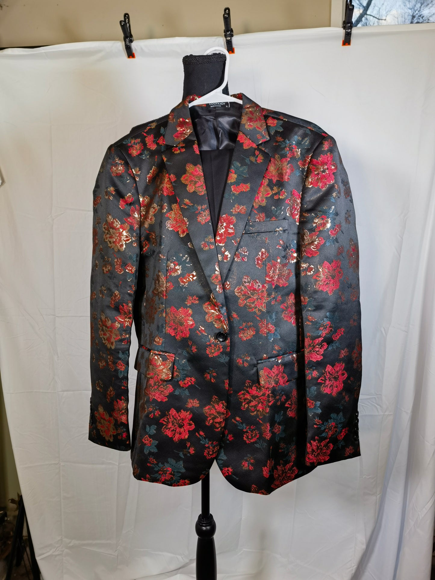 COOFANDY Mens Floral Tuxedo Jackets Slim Fit Suit Blazer Jacket for Wedding Dinner Prom size M