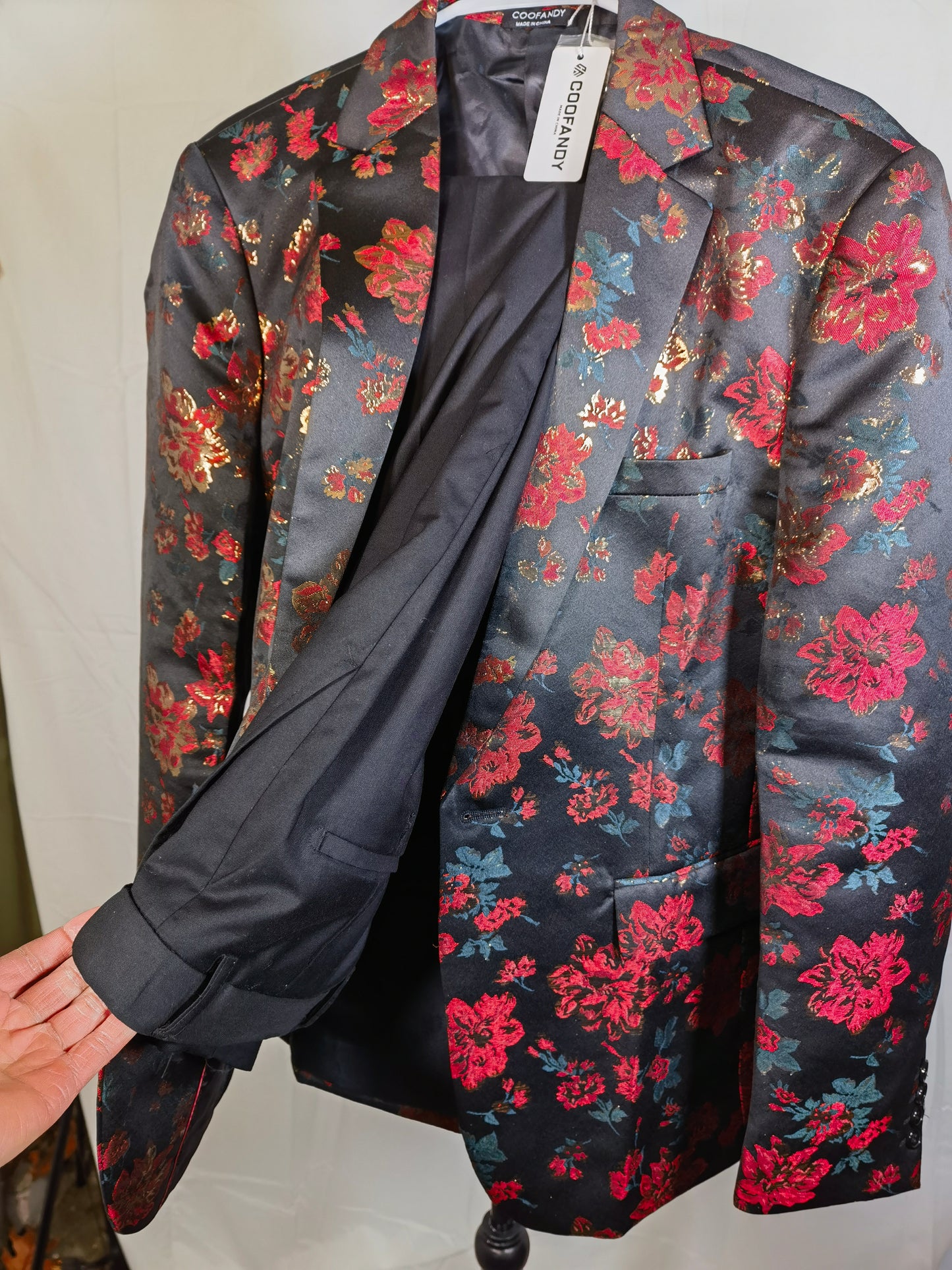 COOFANDY Mens Floral Tuxedo Jackets Slim Fit Suit Blazer Jacket for Wedding Dinner Prom size M