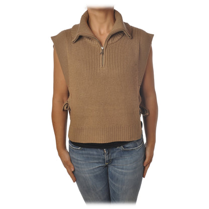 Vest with Zip Closure and Bow Detail - Beige - Pullover - Luxury Exclusive Collection size S
