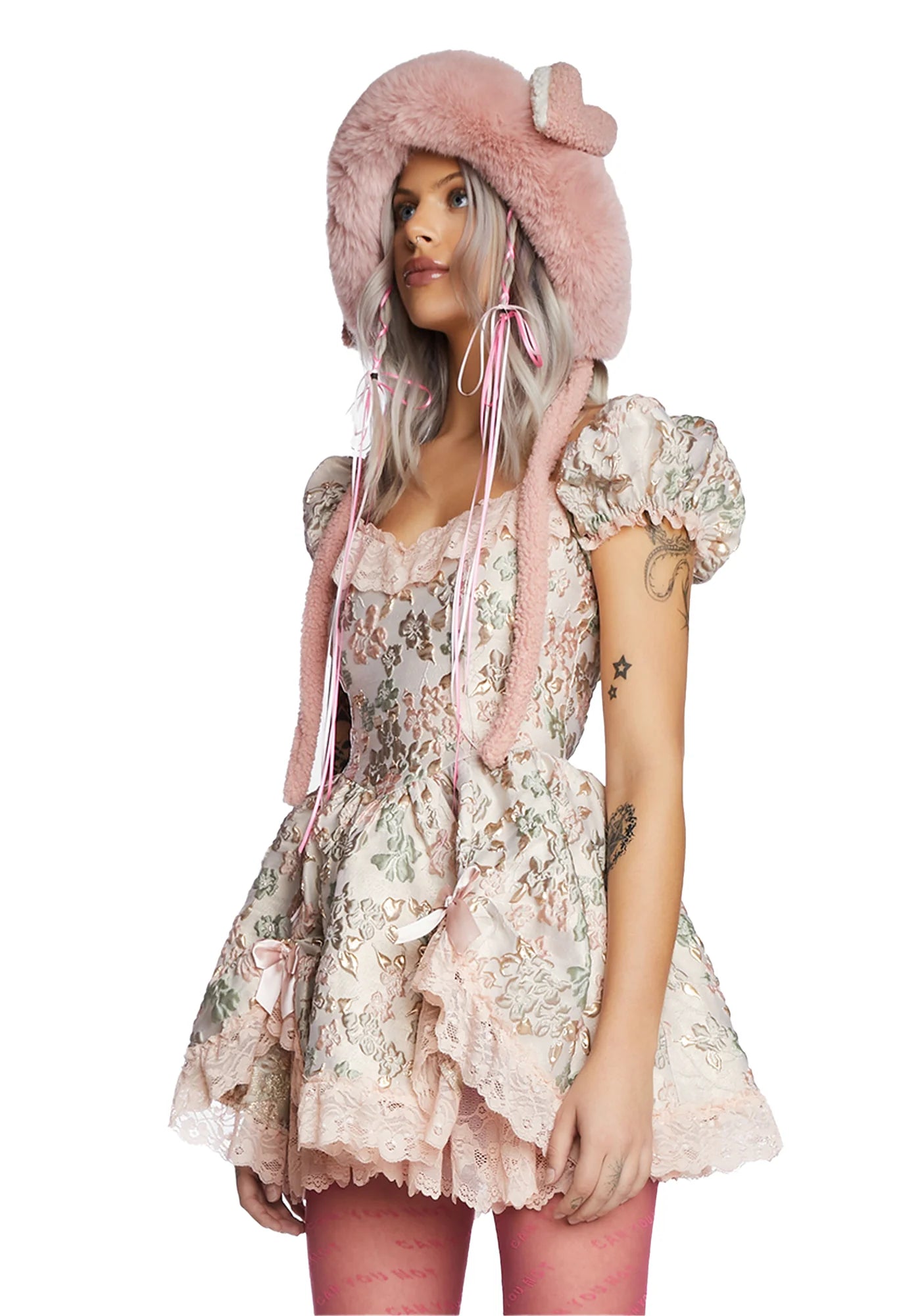 Tea And Circumstance Brocade Mini Dress - Pink Size S