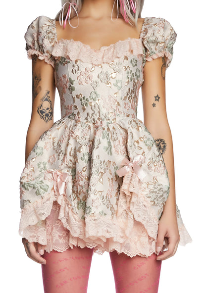 Tea And Circumstance Brocade Mini Dress - Pink Size S