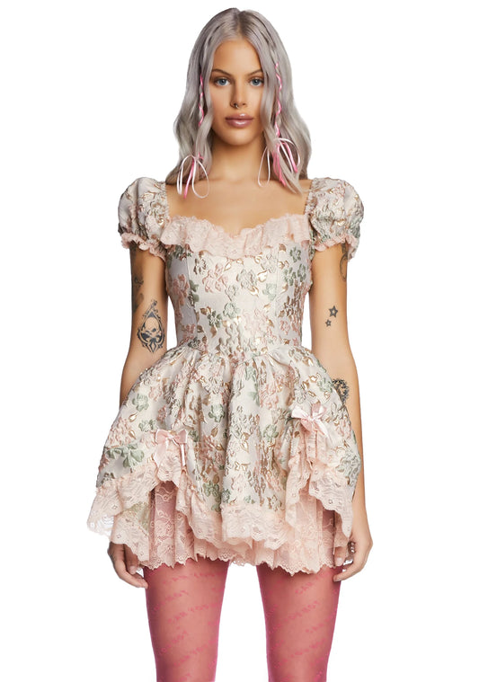 Tea And Circumstance Brocade Mini Dress - Pink Size S