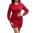 Women's Red Cross V Neck Irregular Hem Knit Dress Size M